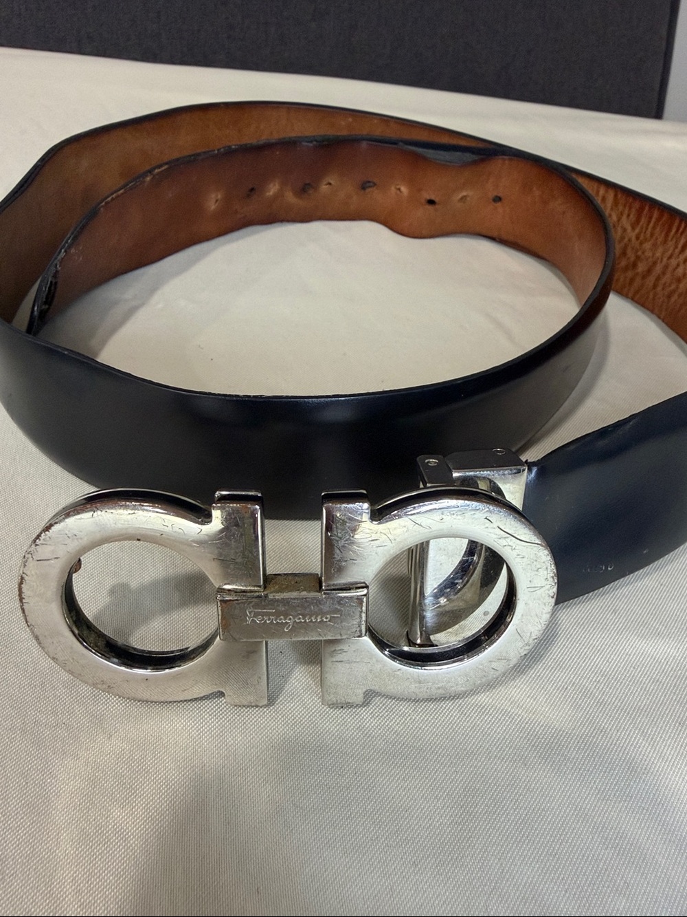 Salvatore Ferragamo Black Leather Belt with Silver Gancini Buckle
